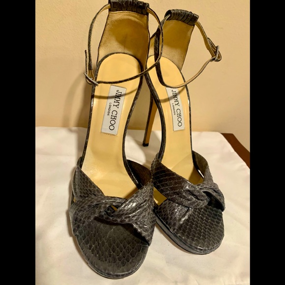 Jimmy Choo Greta Snakeskin Leather Anklestrap heels - Picture 4 of 7